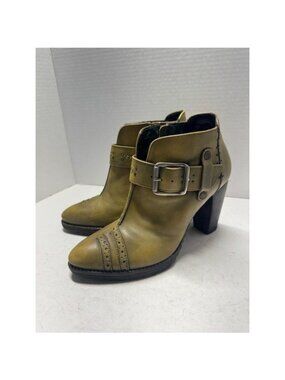Dkode Olive Green Leather Buckle Ankle Boots Brogue Detail Block Heel EU 38 7.5